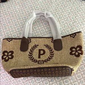 Pollini Brown and Tan Monogram Tote Bag